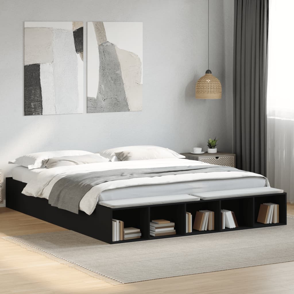 Vetonek Estructura de cama madera de ingeniería negra 180x200 cm