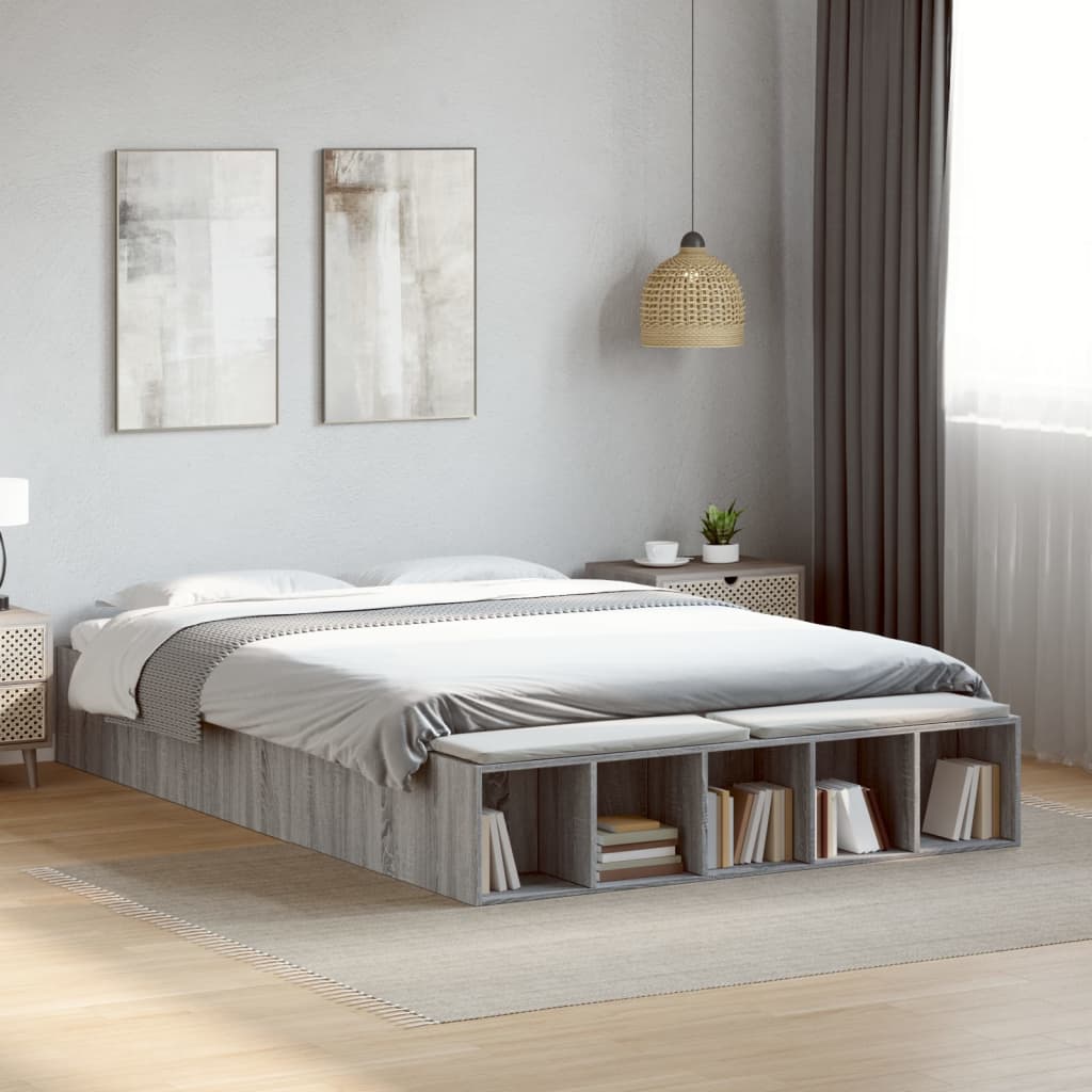 Vetonek Estructura de cama madera de ingeniería gris Sonoma 160x200 cm