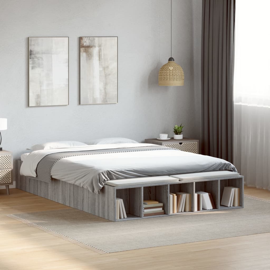 Vetonek Estructura de cama madera de ingeniería gris Sonoma 120x200 cm