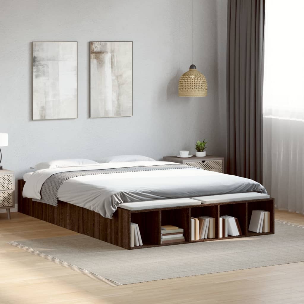 Vetonek Estructura de cama madera de ingeniería marrón roble 140x190 cm