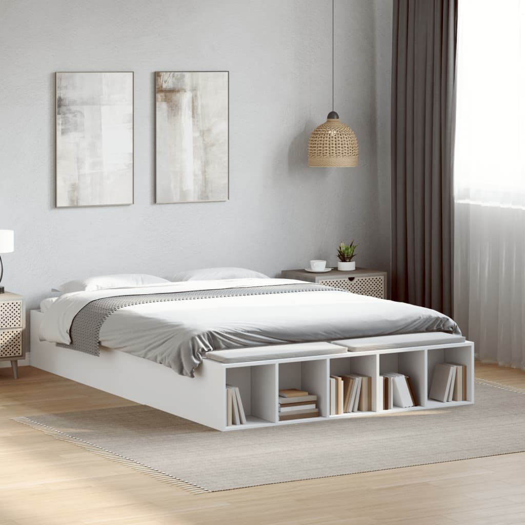 Vetonek Estructura de cama madera de ingeniería blanca 135x190 cm