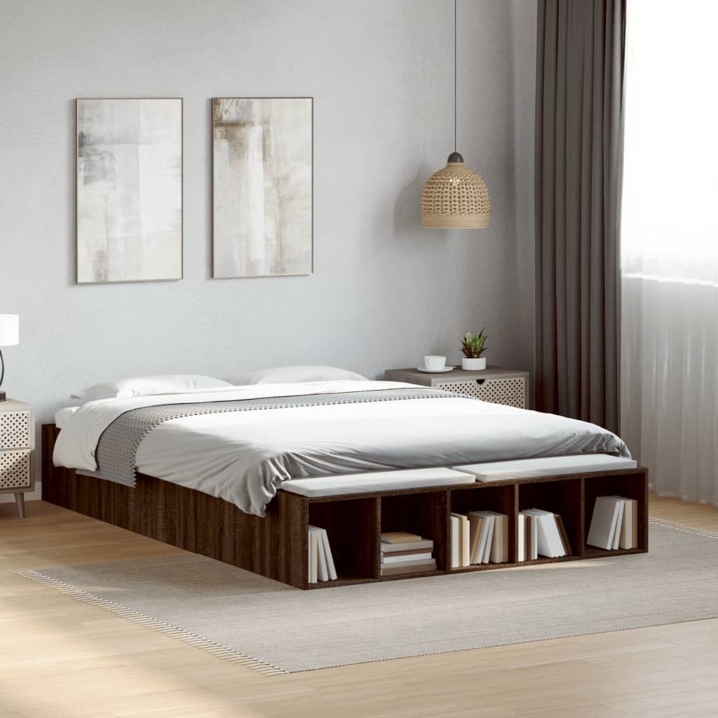 Vetonek Estructura de cama madera de ingeniería marrón roble 135x190 cm