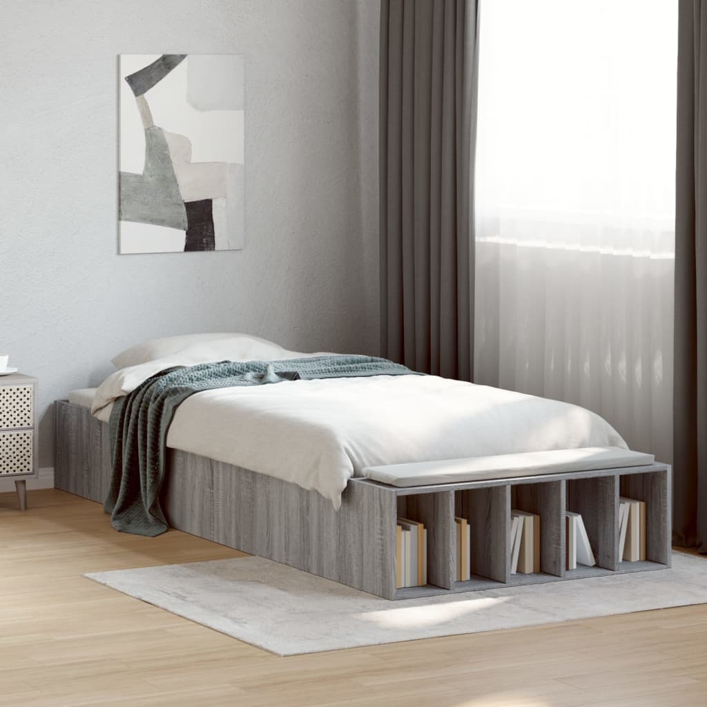 Vetonek Estructura de cama madera de ingeniería gris Sonoma 90x200 cm