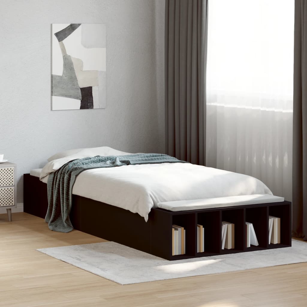 Vetonek Estructura de cama madera de ingeniería negra 90x190 cm