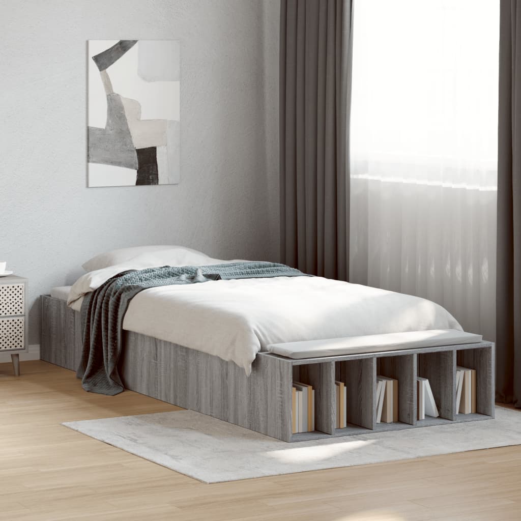 Vetonek Estructura de cama madera de ingeniería gris Sonoma 75x190 cm