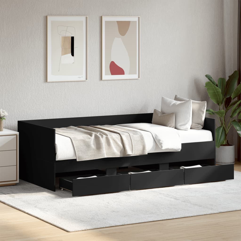 Vetonek Sofá cama con cajones sin colchón negro 100x200 cm