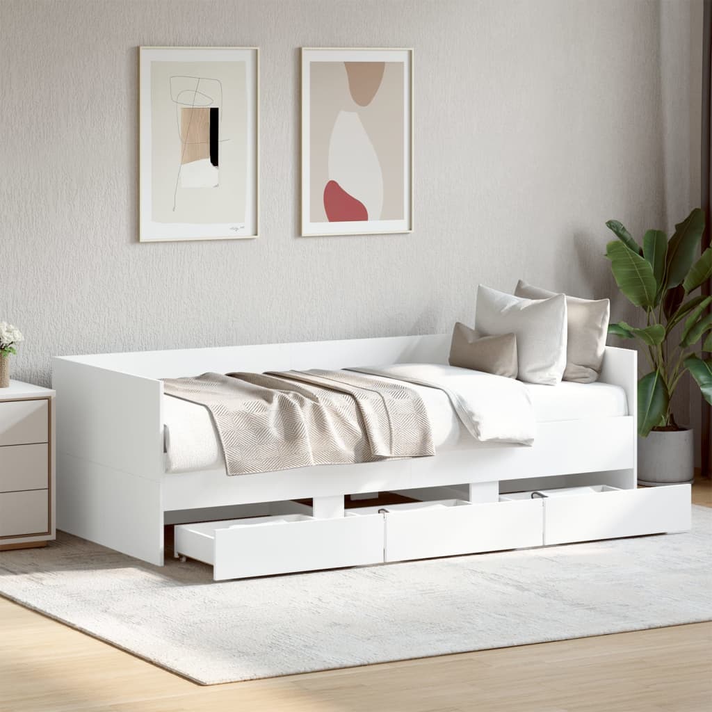 Vetonek Sofá cama con cajones sin colchón blanco 90x200 cm