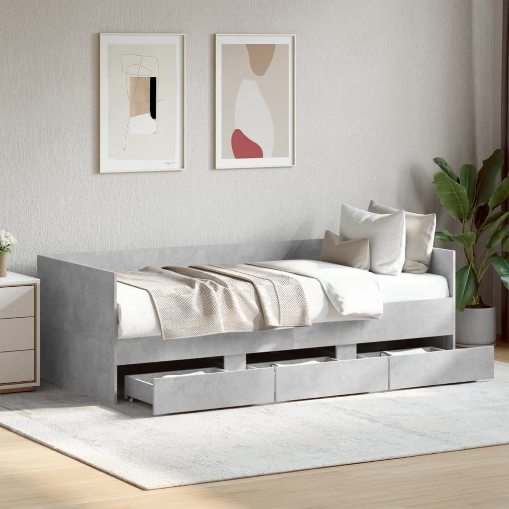 Vetonek Sofá cama con cajones sin colchón gris hormigón 75x190 cm