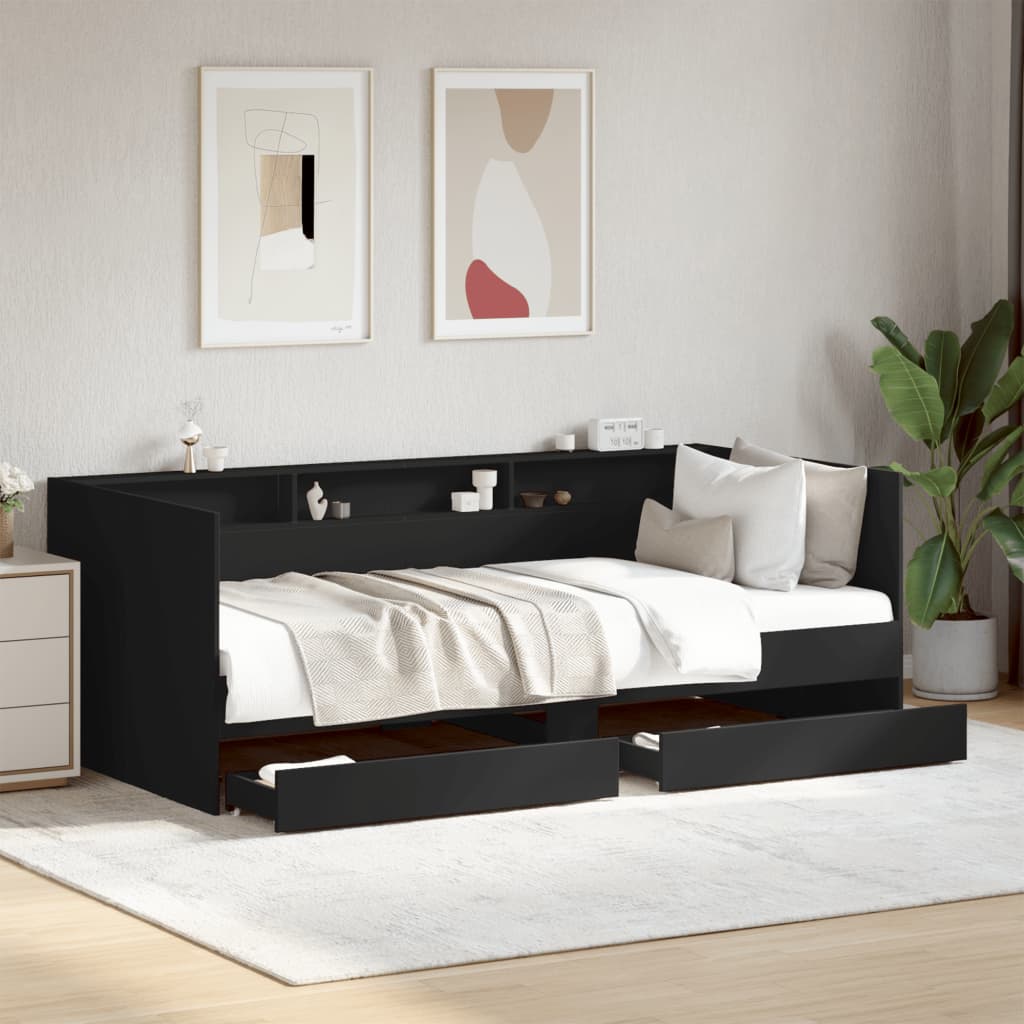 Vetonek Sofá cama con cajones sin colchón negro 75x190 cm