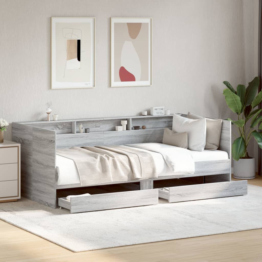 Vetonek Sofá cama con cajones sin colchón gris Sonoma 75x190 cm