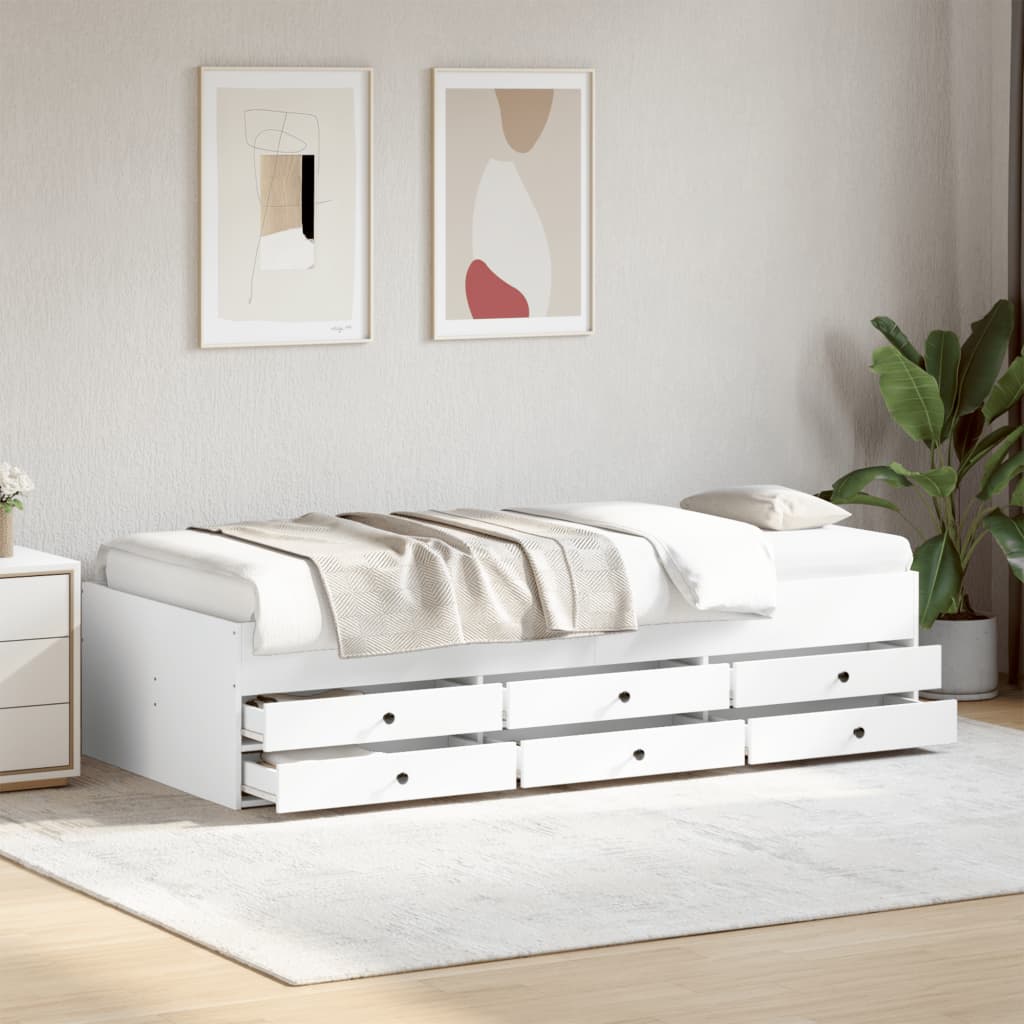 Vetonek Sofá cama con cajones sin colchón blanco 100x200 cm