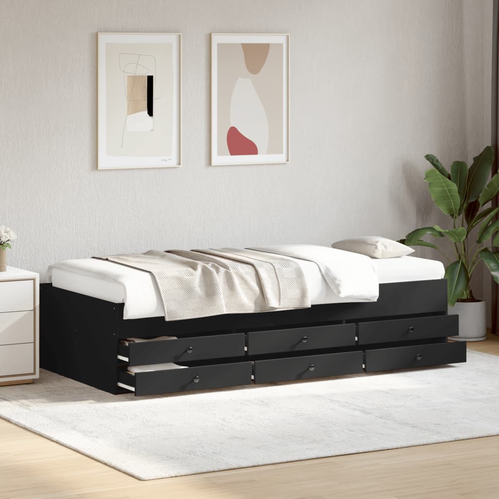 Vetonek Sofá cama con cajones sin colchón negro 100x200 cm