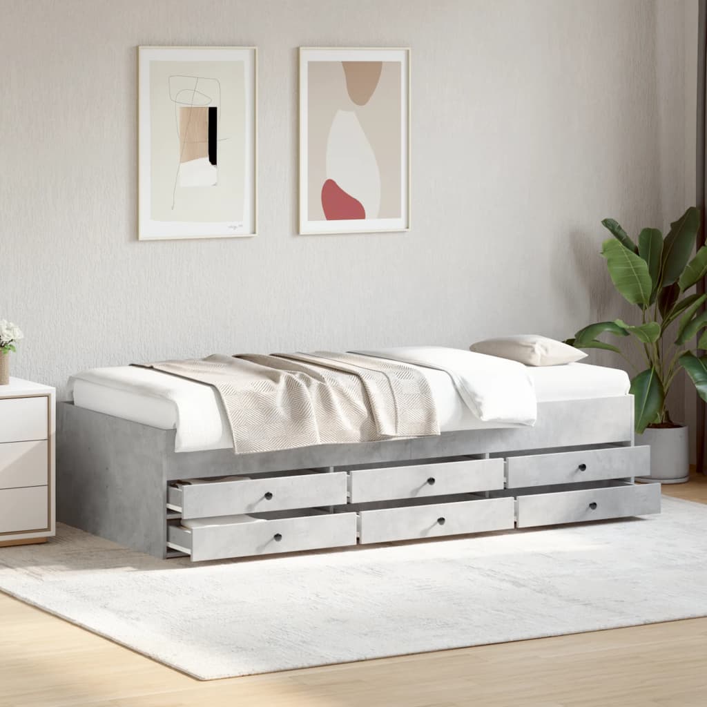 Vetonek Sofá cama con cajones sin colchón gris hormigón 90x190 cm