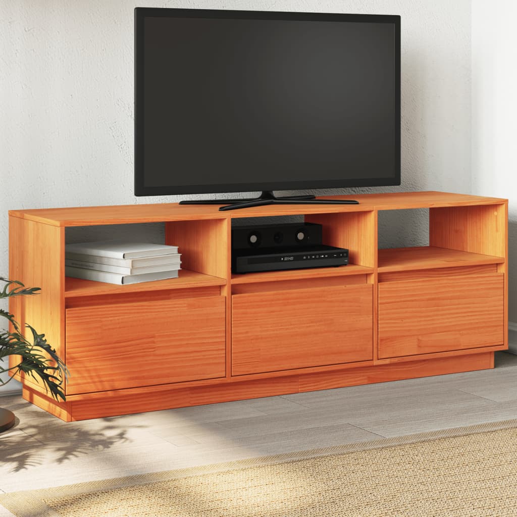 Vetonek Mueble de TV madera maciza de pino marrón cera 140x37x50 cm