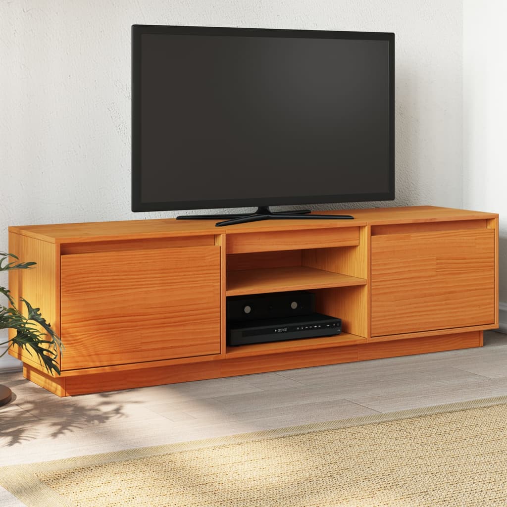 Vetonek Mueble de TV madera maciza de pino marrón cera 140x35x40 cm