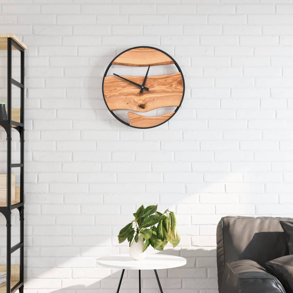 Vetonek Reloj de pared hierro y madera de olivo marrón Ø35 cm