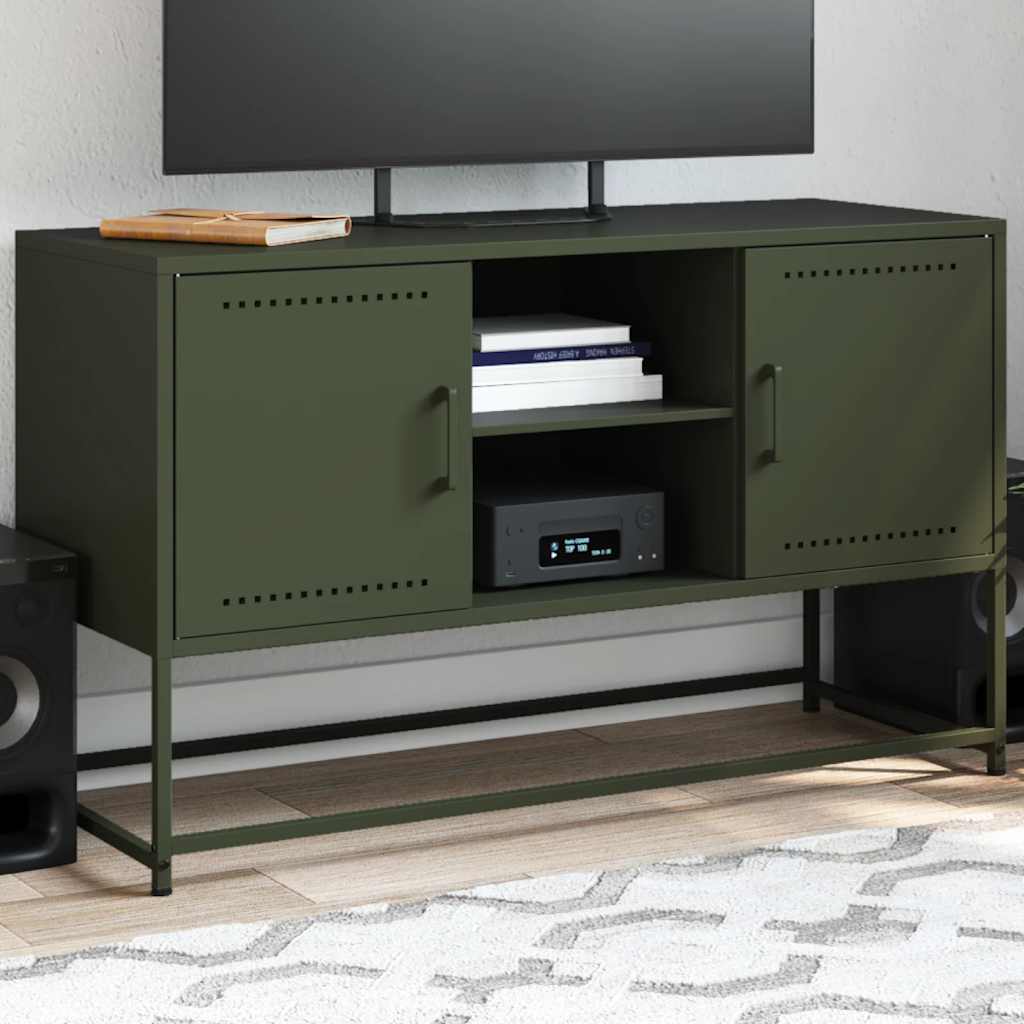 Vetonek Mueble para TV de acero verde oliva 100,5x39x60,5 cm