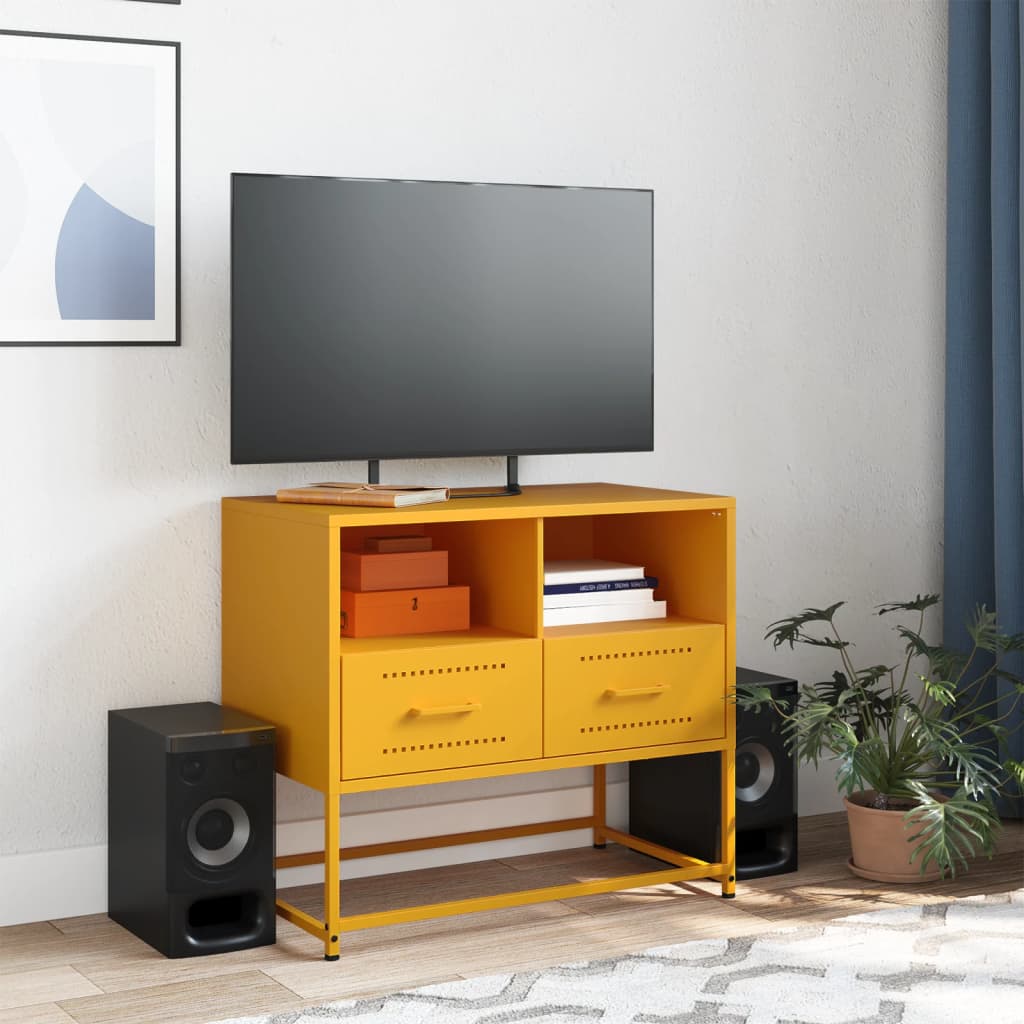 Mueble para TV de acero amarillo mostaza 68x39x60,5 cm