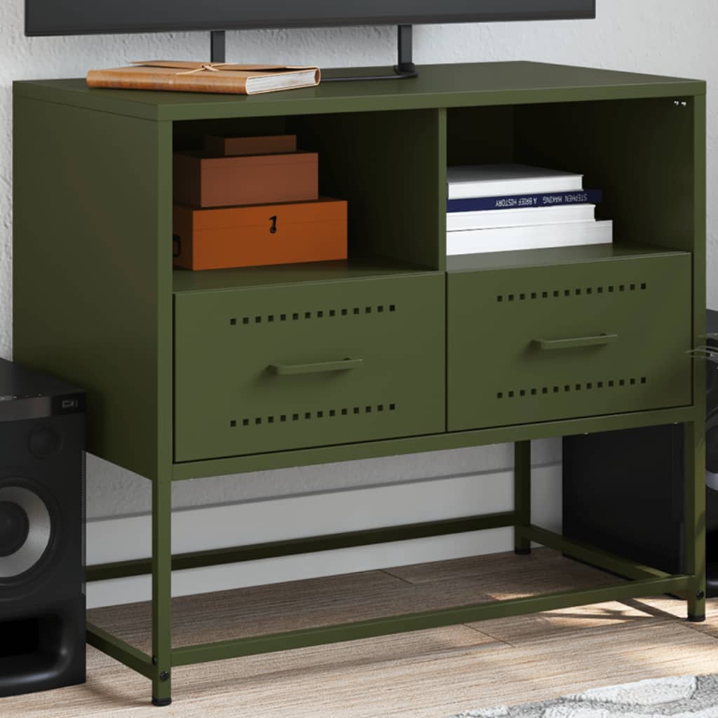 Vetonek Mueble para TV de acero verde oliva 68x39x60,5 cm