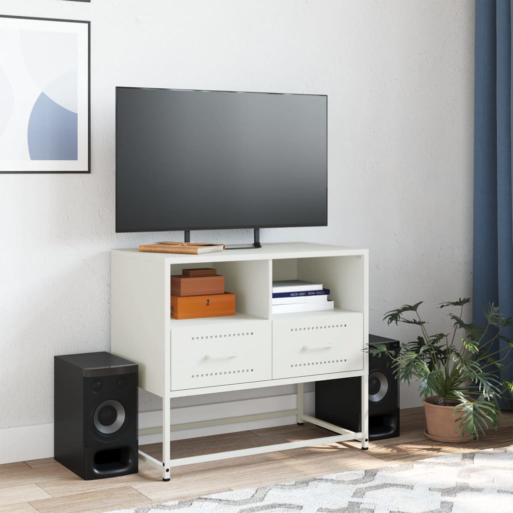 Mueble para TV de acero blanco 68x39x60,5 cm