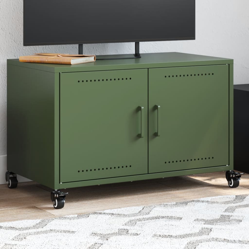 Vetonek Mueble de TV de acero verde oliva 68x39x43,5 cm