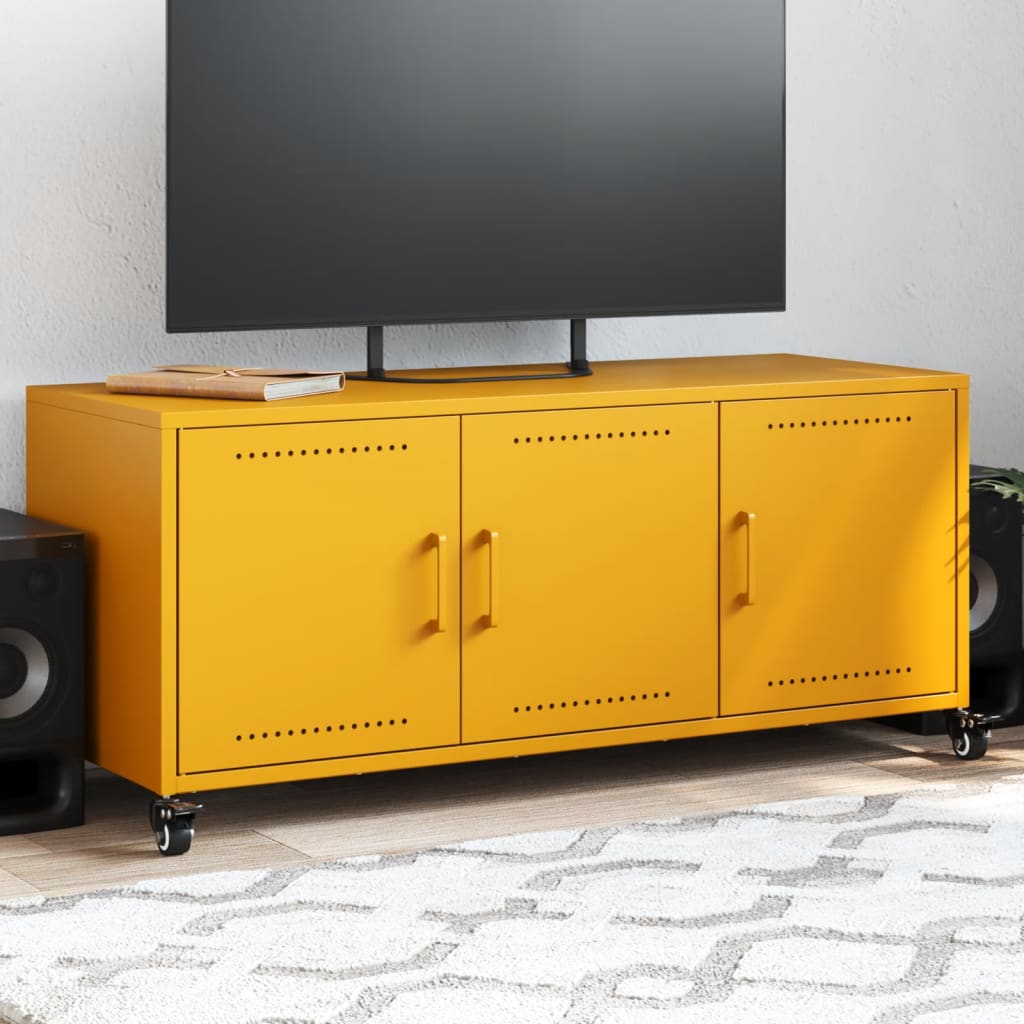 Vetonek Mueble de TV de acero amarillo mostaza 100,5x39x43,5 cm