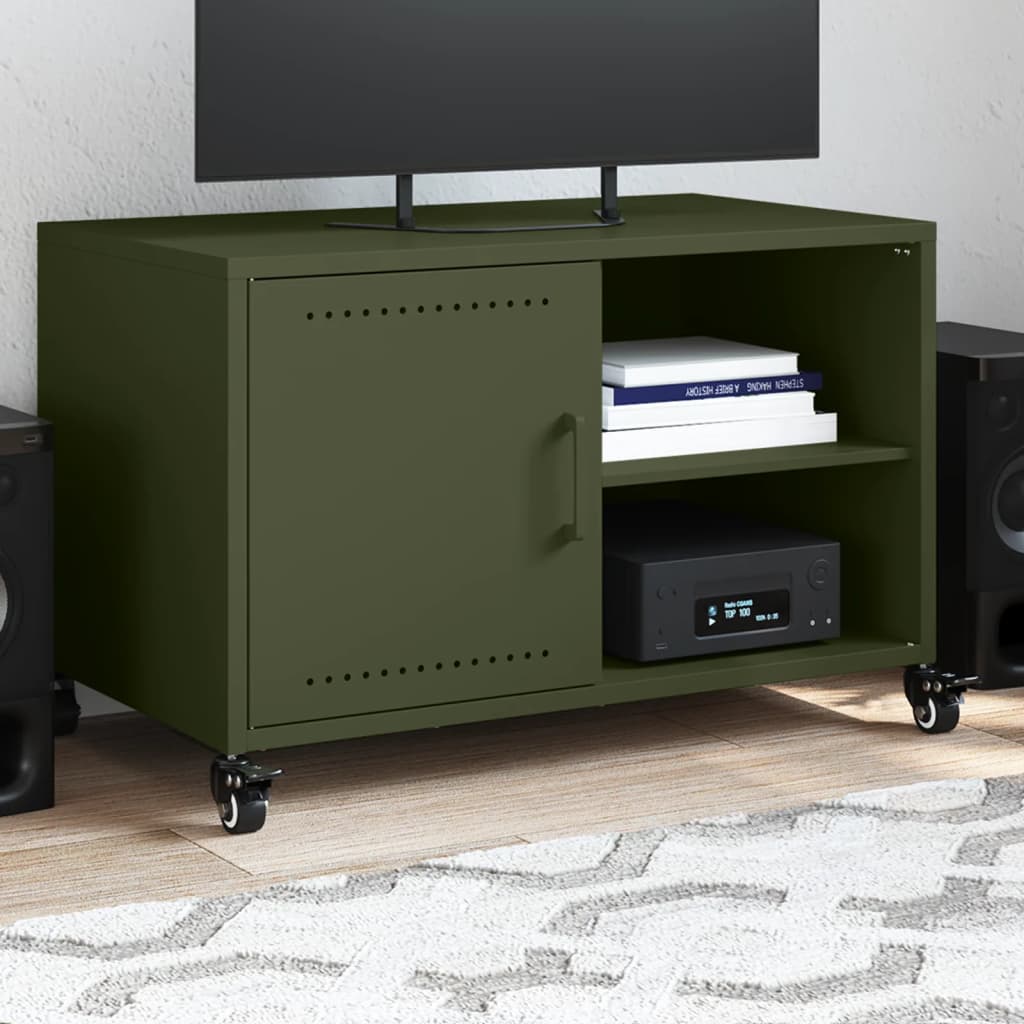 Vetonek Mueble de TV de acero verde oliva 68x39x43,5 cm