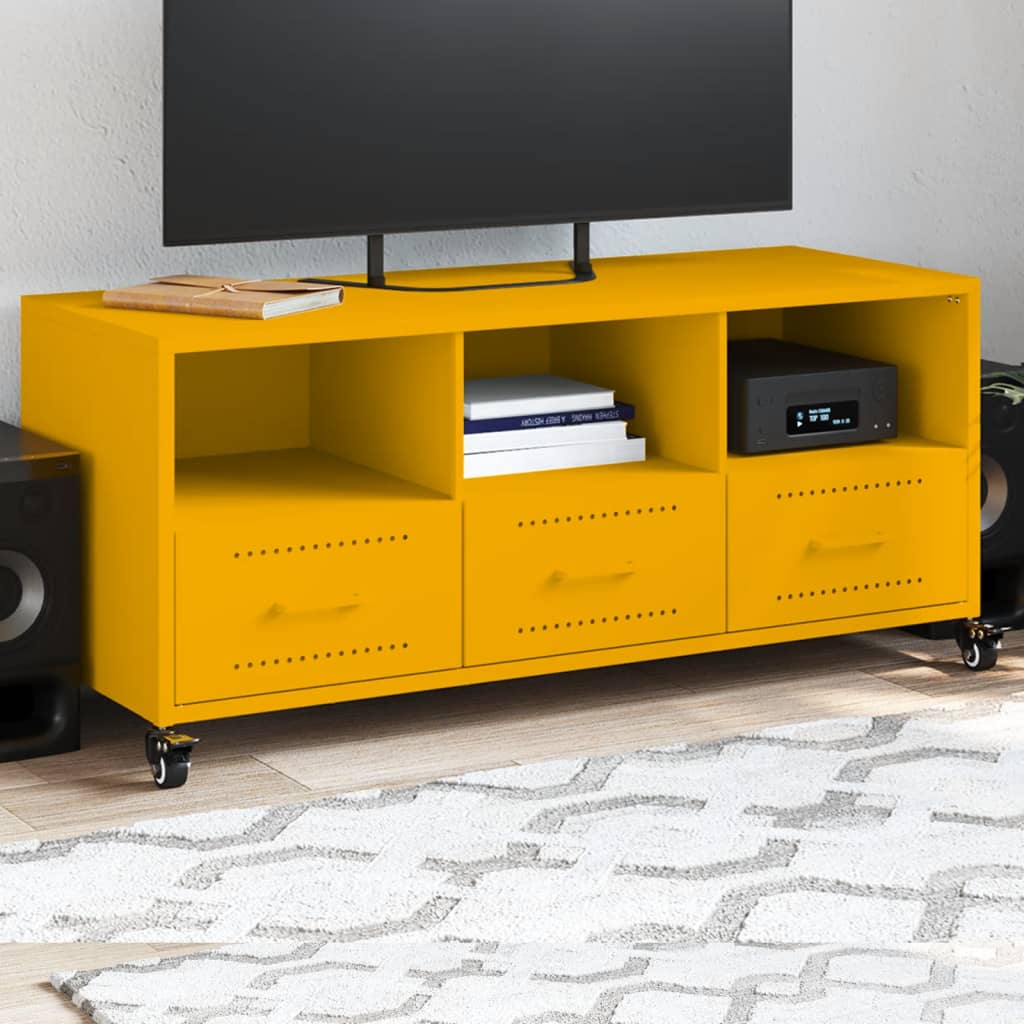 Vetonek Mueble de TV de acero amarillo mostaza 100,5x39x43,5 cm