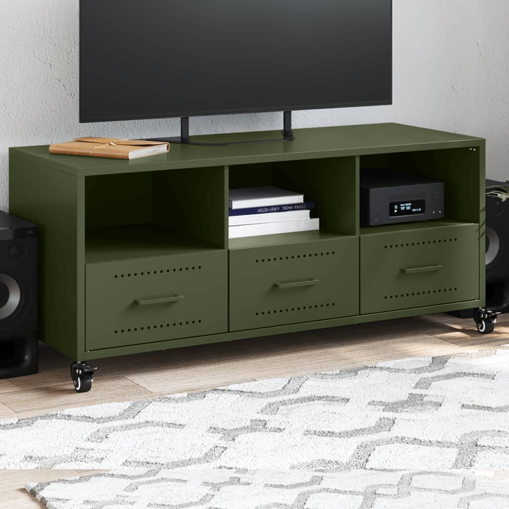 Vetonek Mueble de TV de acero verde oliva 100,5x39x43,5 cm