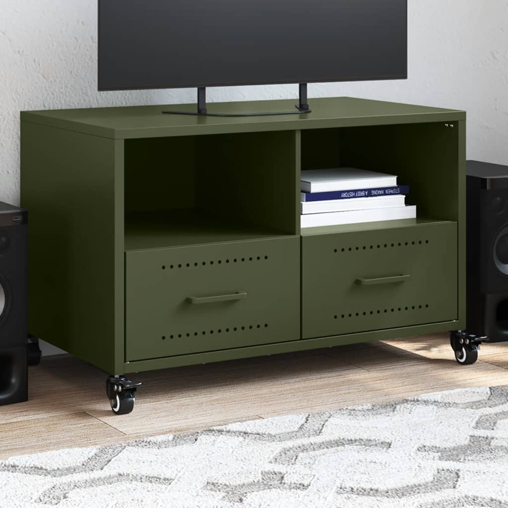 Vetonek Mueble de TV de acero verde oliva 68x39x43,5 cm