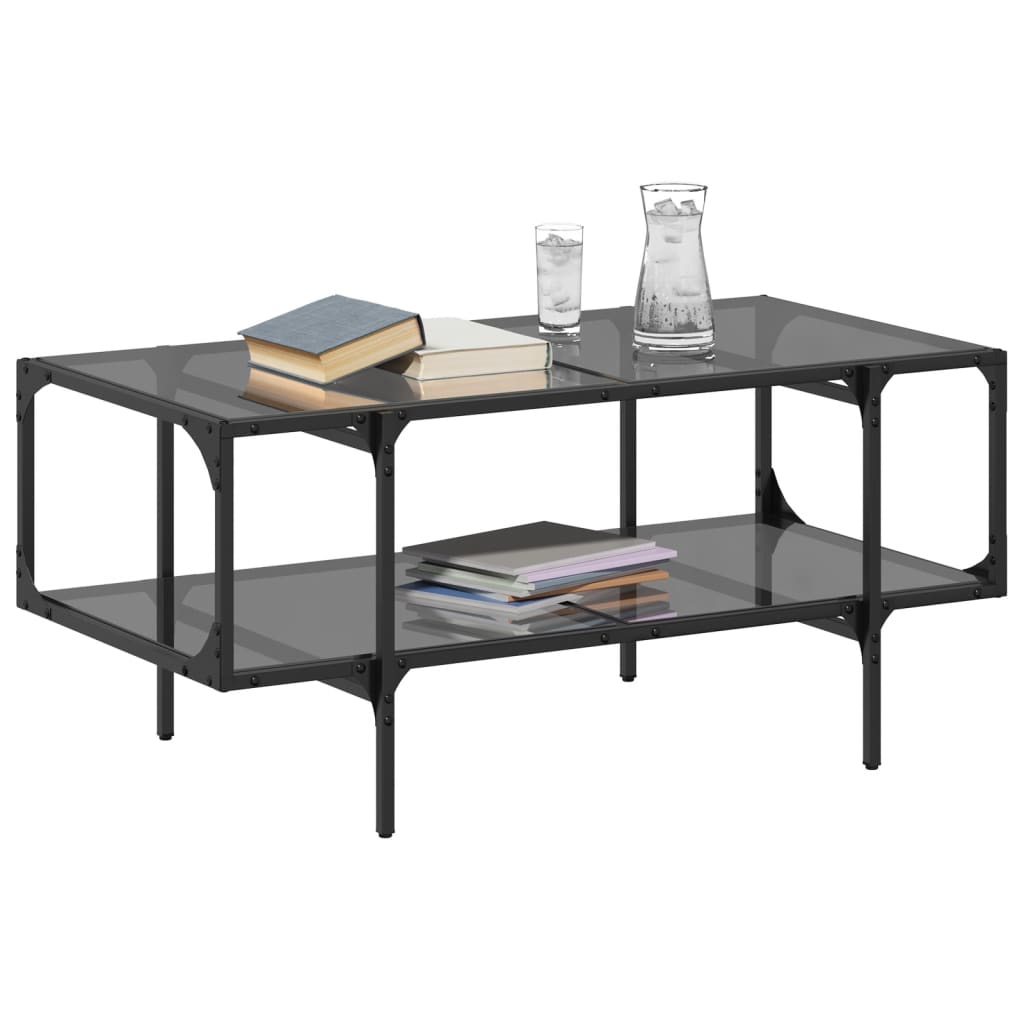 Mesa de centro superficie de vidrio acero negra 98,5x50x45 cm