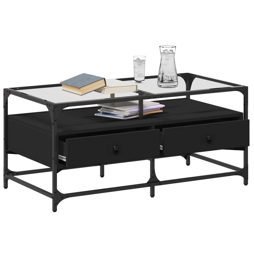 Mesa de centro superficie de vidrio acero negro 98,5x50x45 cm