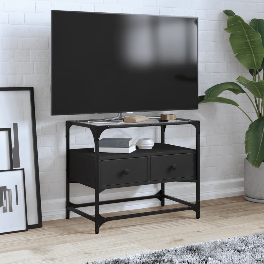 Vetonek Mueble TV tablero cristal madera ingeniería negro 60x35x51 cm