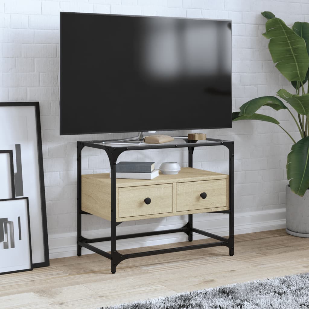 Vetonek Mueble TV cristal y madera ingeniería roble Sonoma 60x35x51 cm