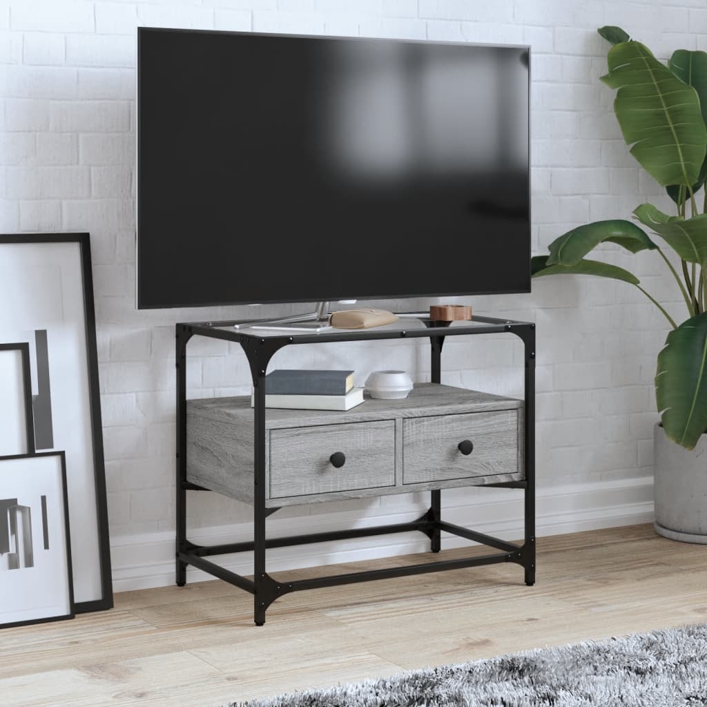 Vetonek Mueble TV cristal y madera ingeniería gris Sonoma 60x35x51 cm