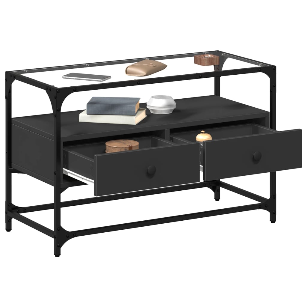 Mueble TV cristal y madera sintetizada Nexus negro 80x35x51 cm