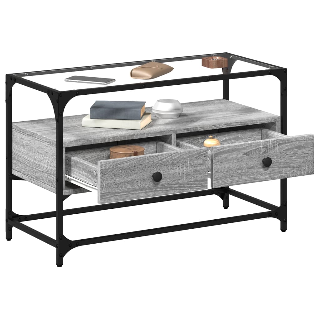 Mueble TV cristal y madera sintetizada Nexus gris Sonoma 80x35x51 cm