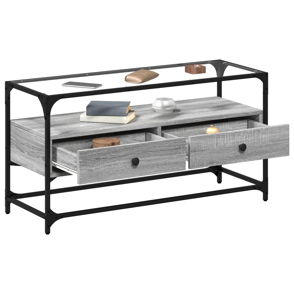 Mueble TV cristal y madera sintetizada Nexus gris Sonoma 98x35x51 cm