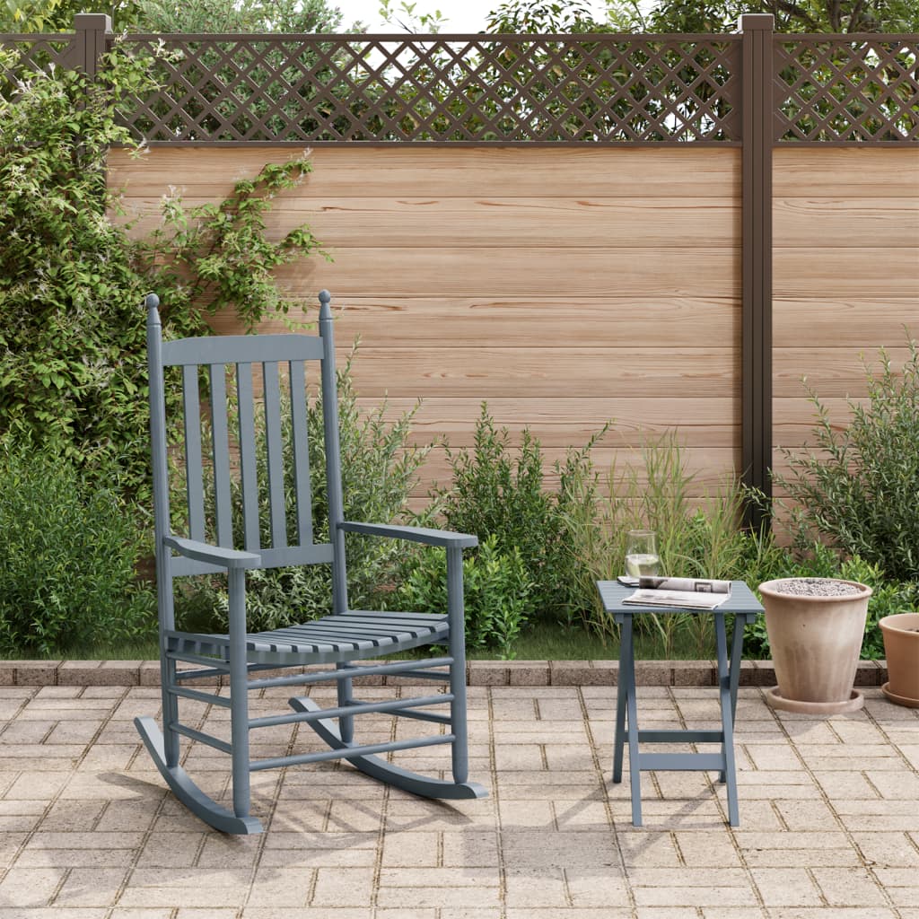 Vetonek Silla mecedora con mesa plegable madera maciza de álamo gris