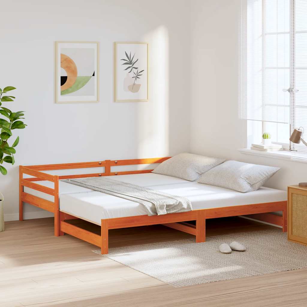 Vetonek Sofá cama nido madera maciza de pino marrón cera 90x200 cm