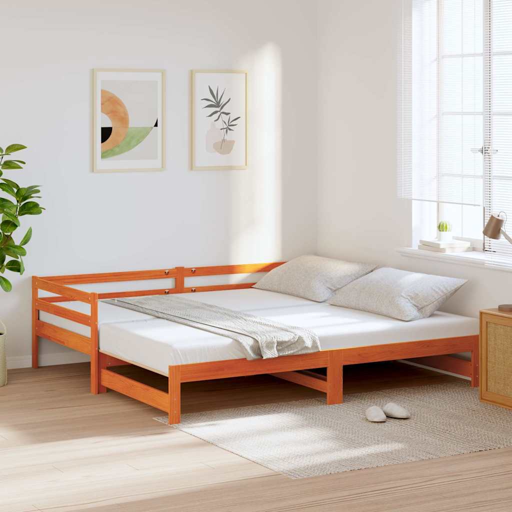 Vetonek Sofá cama nido sin colchón madera maciza marrón cera 90x190 cm