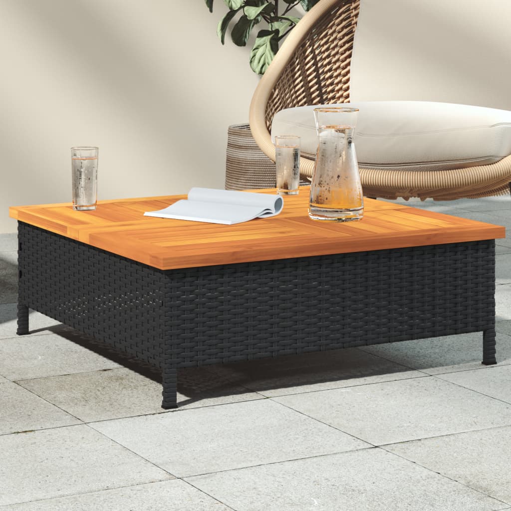 Vetonek Mesa de jardín ratán y madera de acacia negro 70x70x25 cm