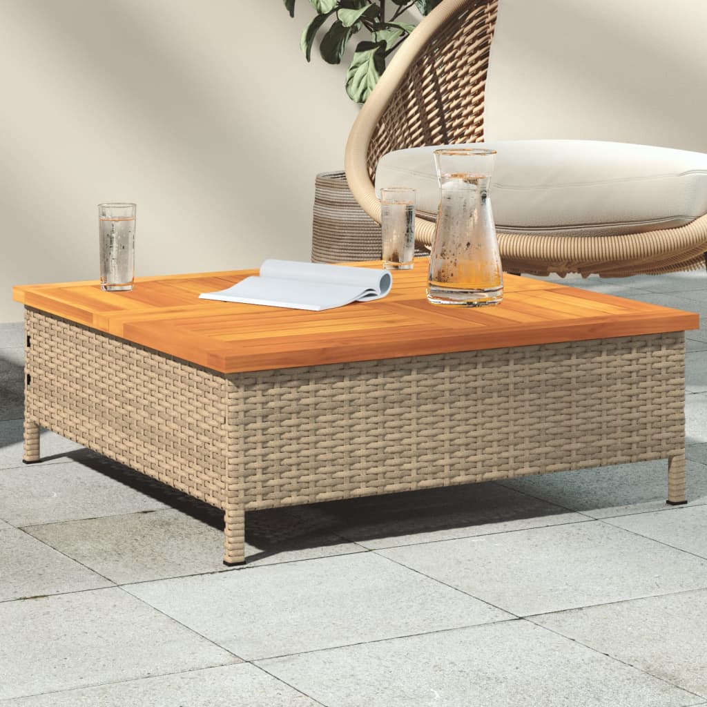 Vetonek Mesa de jardín ratán y madera de acacia beige 70x70x25 cm