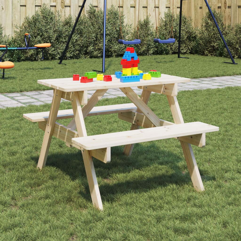 Vetonek Mesa de picnic para 4 niños agujero para sombrilla madera abeto