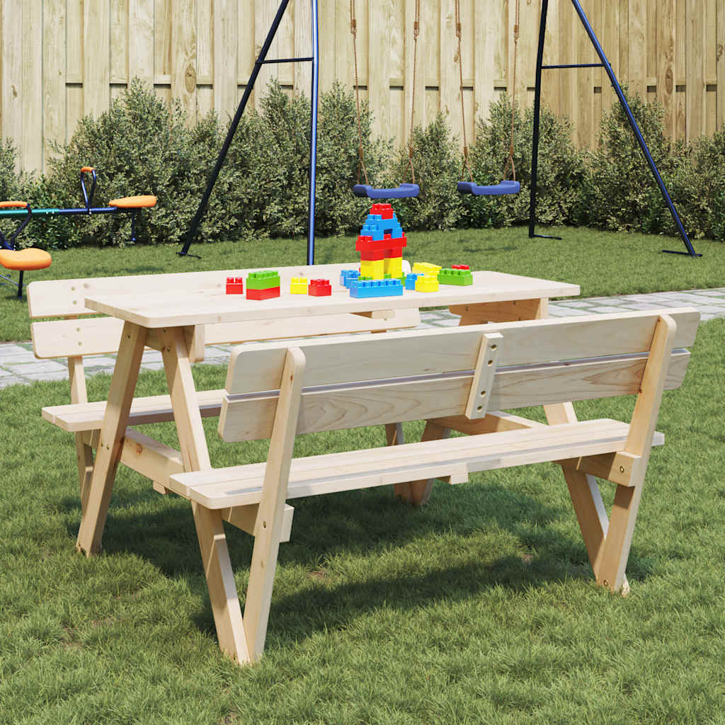 Vetonek Mesa de picnic para 4 niños agujero para sombrilla madera abeto