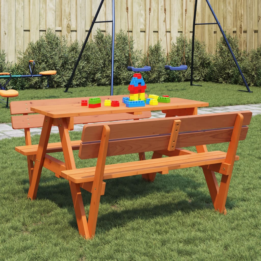 Vetonek Mesa de picnic para 4 niños agujero para sombrilla madera abeto