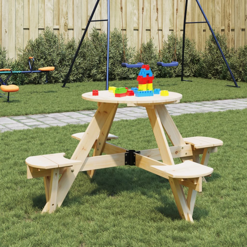 Vetonek Mesa de picnic para 4 niños agujero para sombrilla madera abeto