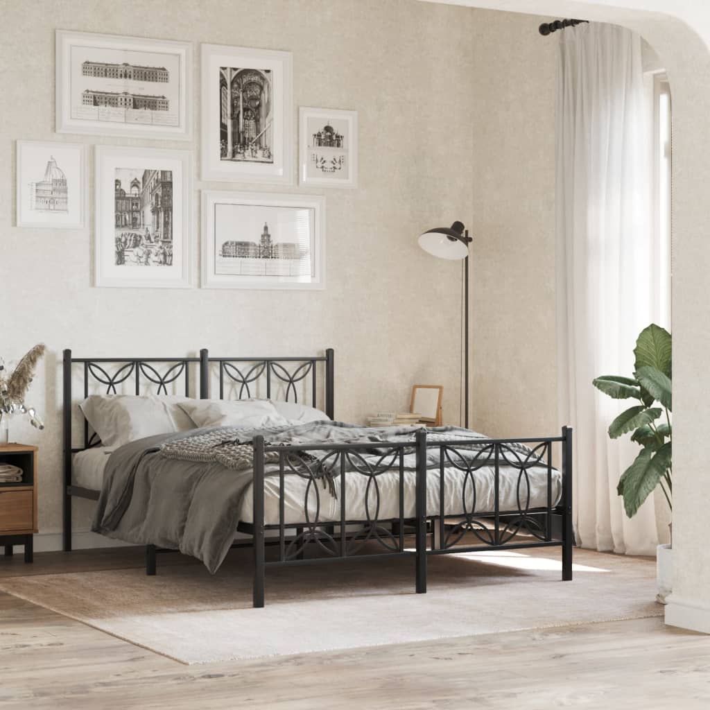 Vetonek Estructura cama sin colchón con estribo metal negro 135x190 cm