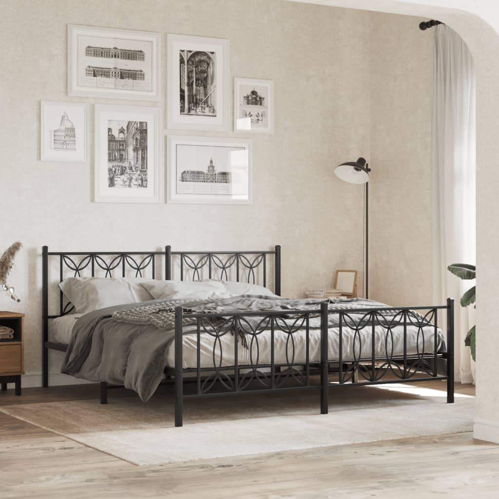 Vetonek Estructura cama sin colchón con estribo metal negro 183x213 cm