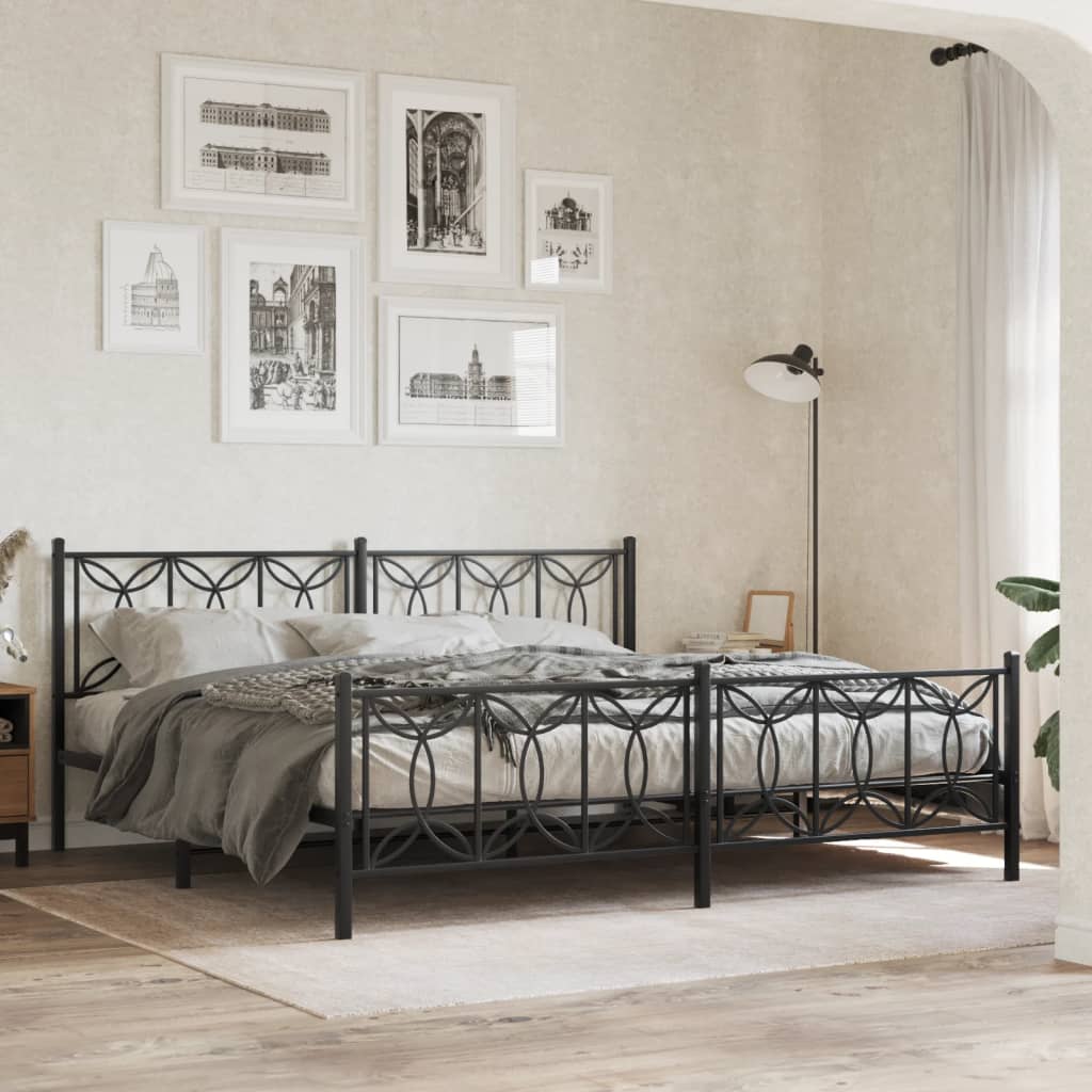 Vetonek Estructura cama sin colchón con estribo metal negro 193x203 cm